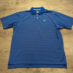 Adidas Polo Shirt‎ Mens Large Blue 100% Polyester Striped Golf Sporty Casual